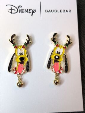 NEW..BaubleBar Disney Pluto Reindeer Enamel Earrings - Yellow, Black, Pink, Gold